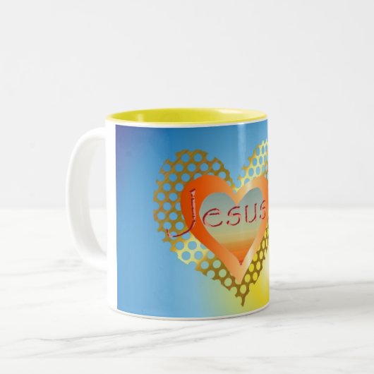 Love Jesus Tweekleurige Koffiemok (Voorkant links)