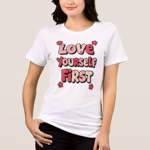 "Love jezelf eerst" Retro 70s typografie Tri-Blend Shirt