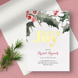 Love & Joy Botanische Hulst en Bessen Bruidsfeestj Folie Uitnodiging