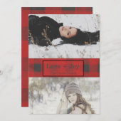 Love + Joy Buffalo Check Two Photo Feestdagenkaart (Voorkant / Achterkant)