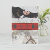 Love + Joy Buffalo Check Two Photo Feestdagenkaart (Staand voorkant)