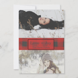Love + Joy Buffalo Check Two Photo Feestdagenkaart