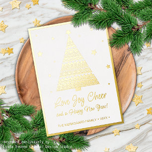 Love Joy Cheer Holiday Seasons Greetings Gold Folie Kaarten