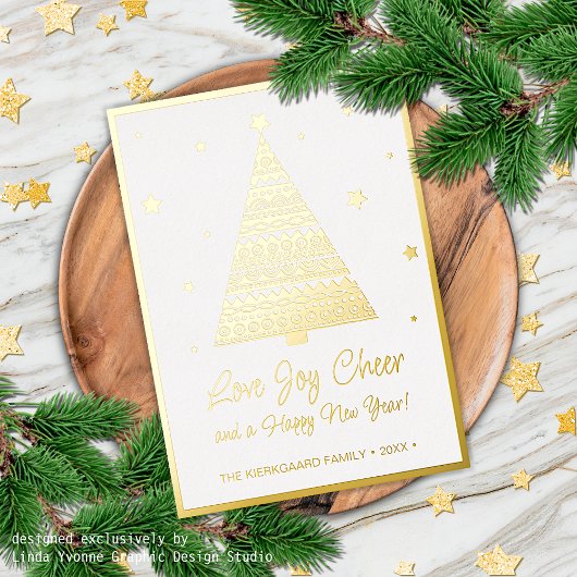 Love Joy Cheer Seasons Greetings Gold Folie Feestdagenkaart