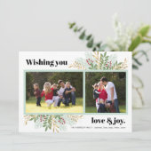 Love & Joy Holiday Greenery 2 FotokerstKaart Feestdagenkaart (Staand voorkant)