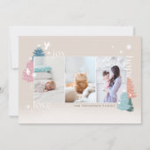 Love Joy Hope Pastel Kerstmis Forest 3 Foto Feestdagenkaart (Voorkant)
