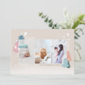 Love Joy Hope Pastel Kerstmis Forest 3 Foto Feestdagenkaart (Staand voorkant)
