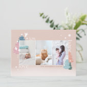 Love Joy Hope Pastel Kerstmis Forest 3 Foto Feestdagenkaart (Staand voorkant)