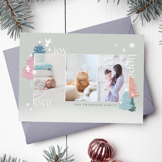 Love Joy Hope Pastel Kerstmis Forest 3 Foto Feestdagenkaart