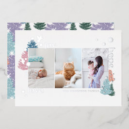 Love Joy Hope Pastel Kerstmis Forest 3 Foto Folie Feestdagenkaart