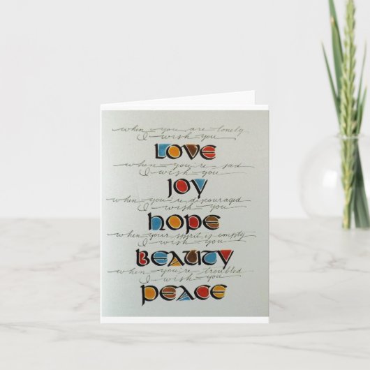 LOVE JOY HOPE PEACE BEAUTY NOTECARD FEESTDAGEN KAART (Voorkant)