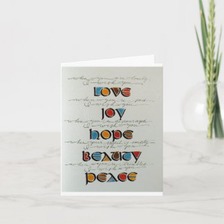 LOVE JOY HOPE PEACE BEAUTY NOTECARD FEESTDAGEN KAART