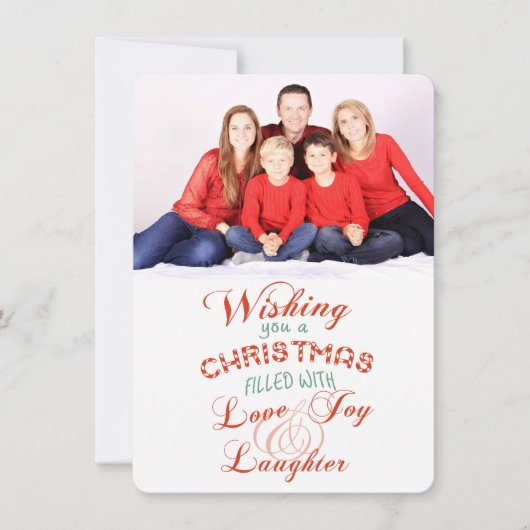 Love Joy Laughter kerstfoto Flat Card Feestdagenkaart (Voorkant)