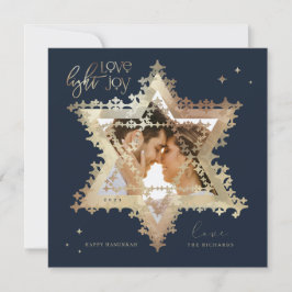 Love Joy Light Elegant Gold Star van David Photo Feestdagenkaart