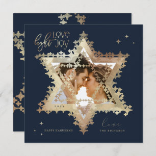 Love Joy Light Elegant Gold Star van David Photo Feestdagenkaart