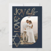 Love Joy Light Star van David Happy Hanukkah Foto Feestdagenkaart (Voorkant)