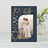 Love Joy Light Star van David Happy Hanukkah Foto Feestdagenkaart (Staand voorkant)