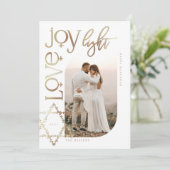Love Joy Light Star van David Happy Hanukkah Foto Feestdagenkaart (Staand voorkant)