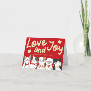 Love & Joy Modern Funny Cute Cats Caroling Feestdagen Kaart