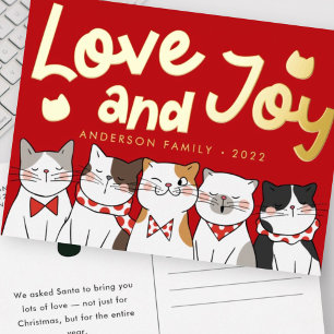 Love & Joy Modern Funny Cute Cats Caroling Folie Feestdagen Briefkaart