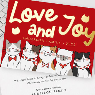 Love & Joy Modern Funny Cute Cats Caroling Folie Feestdagenkaart