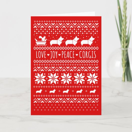 Love Joy Peace Corgis Festive Kerstfeestdag Feestdagen Kaart (Voorkant)