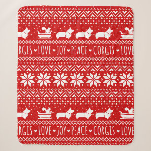 Love Joy Peace Corgis Festive Kerstfeestdag Sherpa Deken
