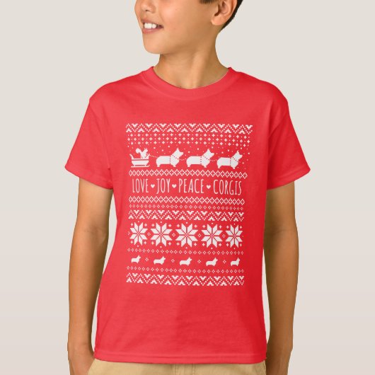 Love Joy Peace Corgis Festive Kerstfeestdag T-shirt (Voorkant)