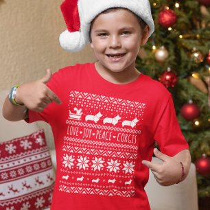 Love Joy Peace Corgis Festive Kerstfeestdag T-shirt