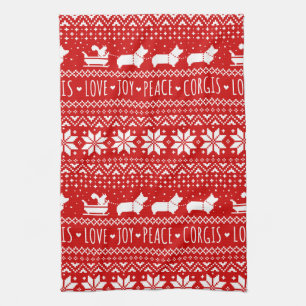 Love Joy Peace Corgis Festive Kerstfeestdag Theedoek