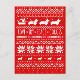 Love Joy Peace Corgis Festive Kerstmis Feestdagenkaart