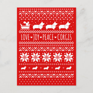 Love Joy Peace Corgis Festive Kerstmis Feestdagenkaart
