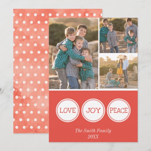 Love Joy Peace | Drie kerstkaarten Feestdagenkaart (Voorkant / Achterkant)