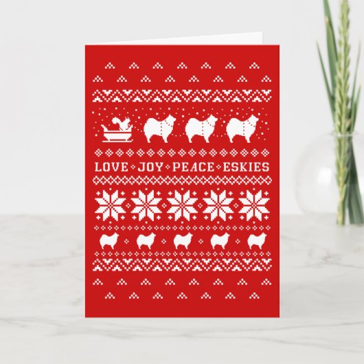 Love Joy Peace Eskies Cute Dogs-kerstkaart Feestdagen Kaart (Voorkant)