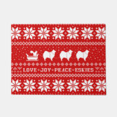 Love Joy Peace Eskies Dogs Kerstfeestdag Deurmat (Voorkant)