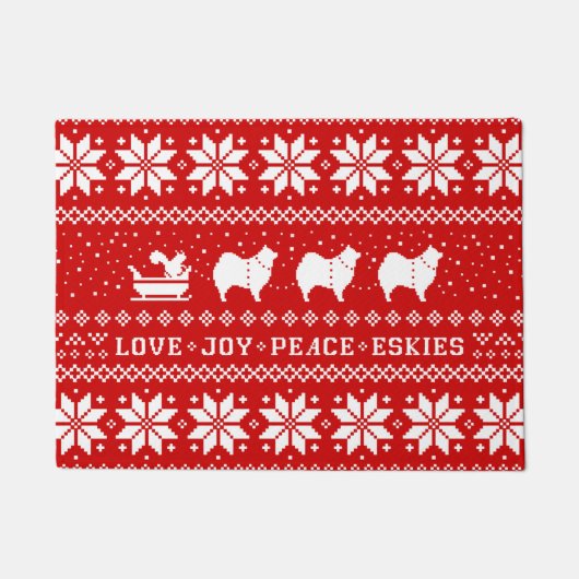 Love Joy Peace Eskies Dogs Kerstfeestdag Deurmat (Voorkant)