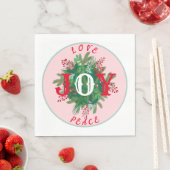 Love Joy PEACE Holiday elegante krans groen rood Servet (Insitu)