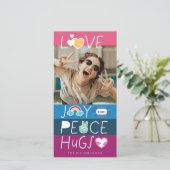 Love Joy Peace Hugs Emoji kerstfoto Collage Feestdagenkaart (Staand voorkant)