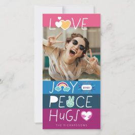 Love Joy Peace Hugs Emoji kerstfoto Collage Feestdagenkaart