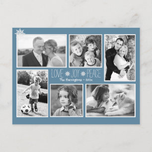 Love Joy Peace Kerstmis Multi Photo Colonial Blue Briefkaart