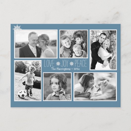 Love Joy Peace Kerstmis Multi Photo Colonial Blue Briefkaart (Voorkant)