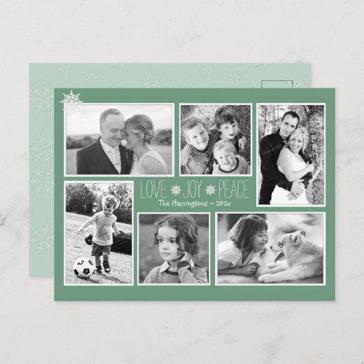 Love Joy Peace kerstsnowflakes Foto Briefkaart (Voorkant / Achterkant)