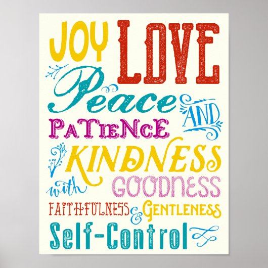 Love Joy Peace Kindness Goodness Typography Art Poster (Voorkant)