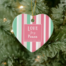 "Love Joy Peace" Pink Mint Heart