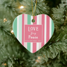 "Love Joy Peace" Pink Mint Heart Keramisch Ornament