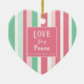 "Love Joy Peace" Pink Mint Heart Keramisch Ornament (Voorkant)