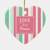 "Love Joy Peace" Pink Mint Heart Keramisch Ornament (Achterkant)