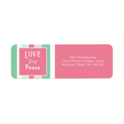 Love Joy Peace Pink Mint Stripes Etiket (Voorkant)