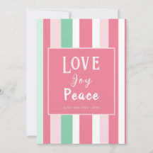 Love Joy Peace Pink Mint Stripes Kerst Kaart