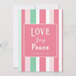 Love Joy Peace Pink Mint Stripes Kerst Kaart